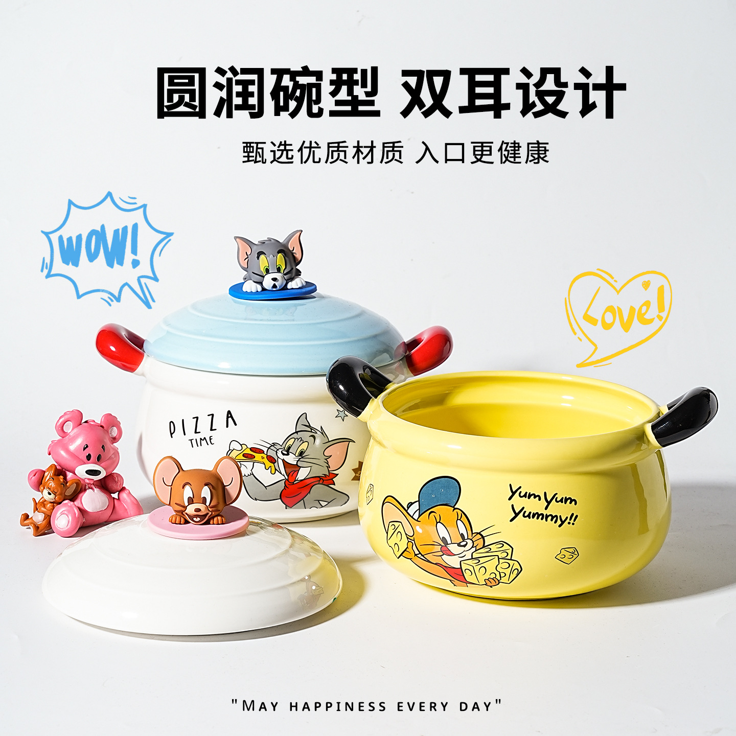 Tazón de cerámica de gato y ratón para el hogar 2025 nuevo tazón especial de dormitorio tazón de fideos instantáneos de alto valor lindo regalo de cumpleaños
