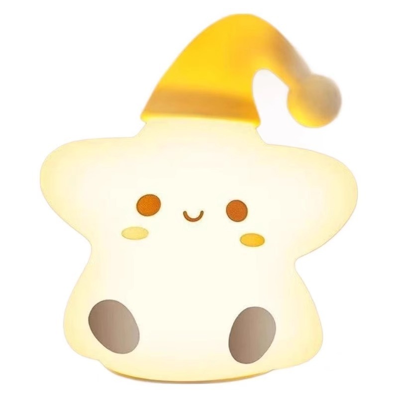 创意可爱小黄帽星星小夜灯卧室床头睡眠灯生日礼物幼儿园拍拍灯|undefined