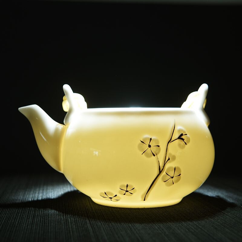 Tea set with handle, home-use ceramic kung fu tea set, Dehua white porcelain teapot and cups, celadon kiln-fired tea set, complete set