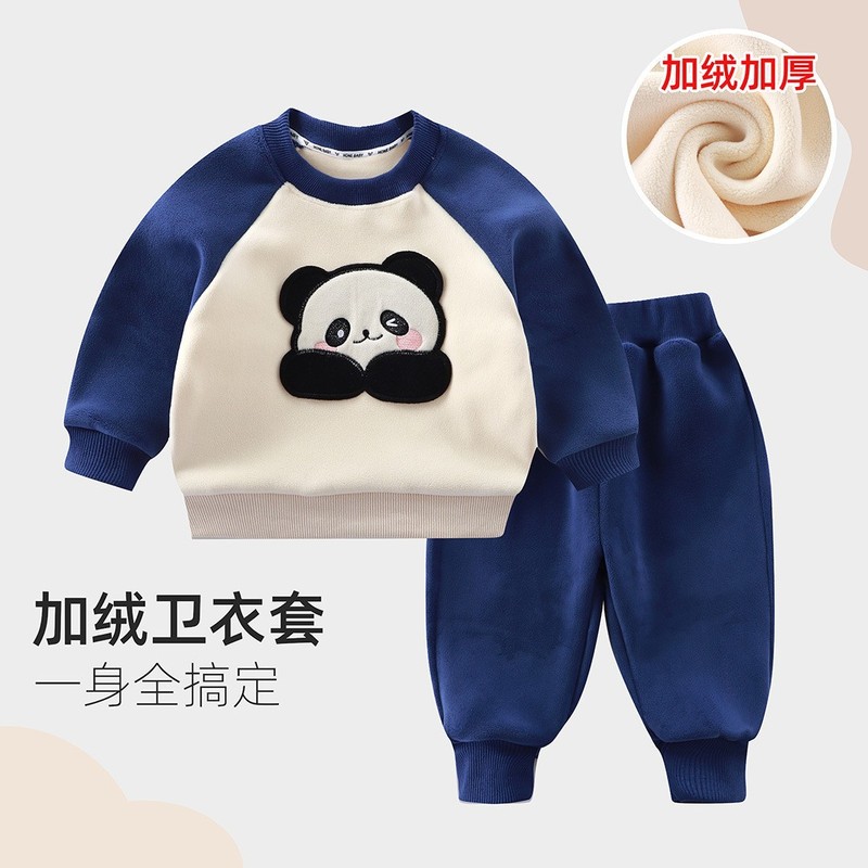 子供用フリーススウェットシャツスーツ、中小型子供用厚みのあるベビートップスとパンツ、男の子と女の子の冬用ツーピースセット卸売|undefined