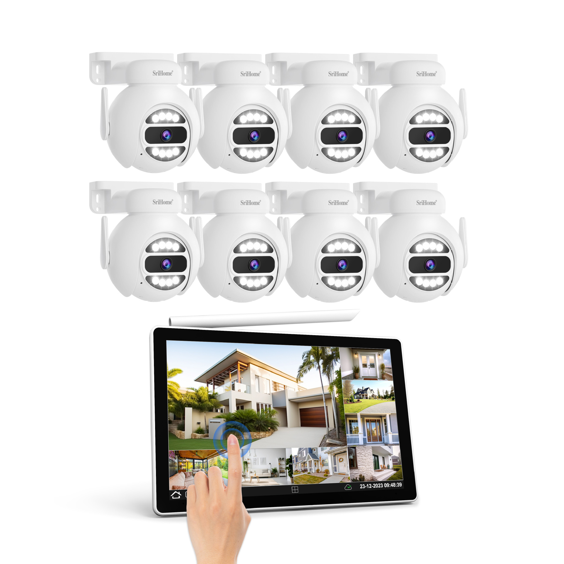 Sistema de videovigilancia SriHome inalámbrico 5MP, pantalla táctil 4/8 canales, cámara NVR de alta resolución