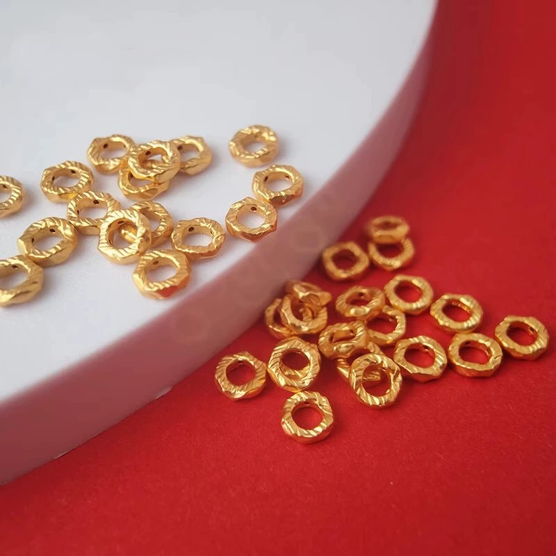 Золотые плетеные свободные бусины 3D из твердого золота, чистое золото 999 пробы, плетеные золотые бусины-разделители, браслетные бусины, золотые плетеные аксессуары, разделительное кольцо