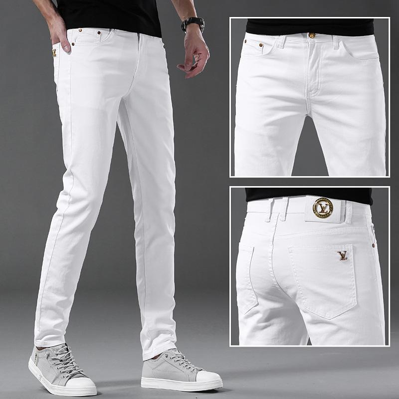 European new spring and summer men's jeans pure black and white two-color cotton high elastic skinny slim Korean style simple Foreign Trade men's pants