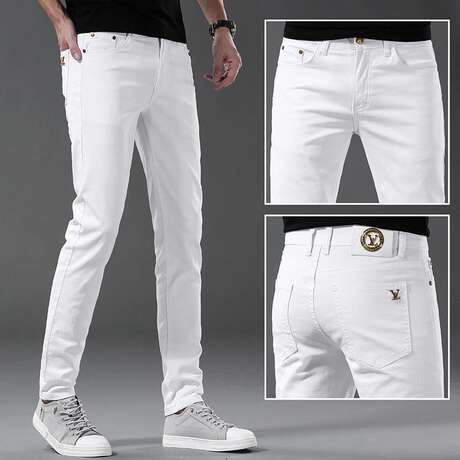 European new spring and summer men's jeans pure black and white two-color cotton high elastic skinny slim Korean style simple Foreign Trade men's pants
