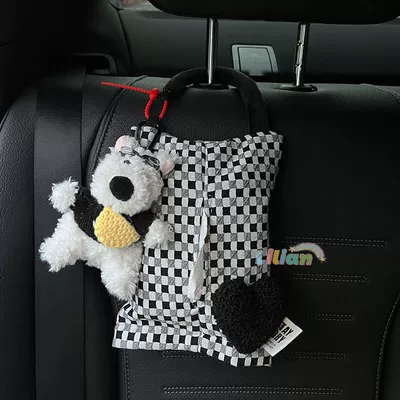 Car tissue box/set – Box - no-specifications-scrawled-dog-black-love-sweater-yellow-bag-black-and-white-plaid-tissue-bag