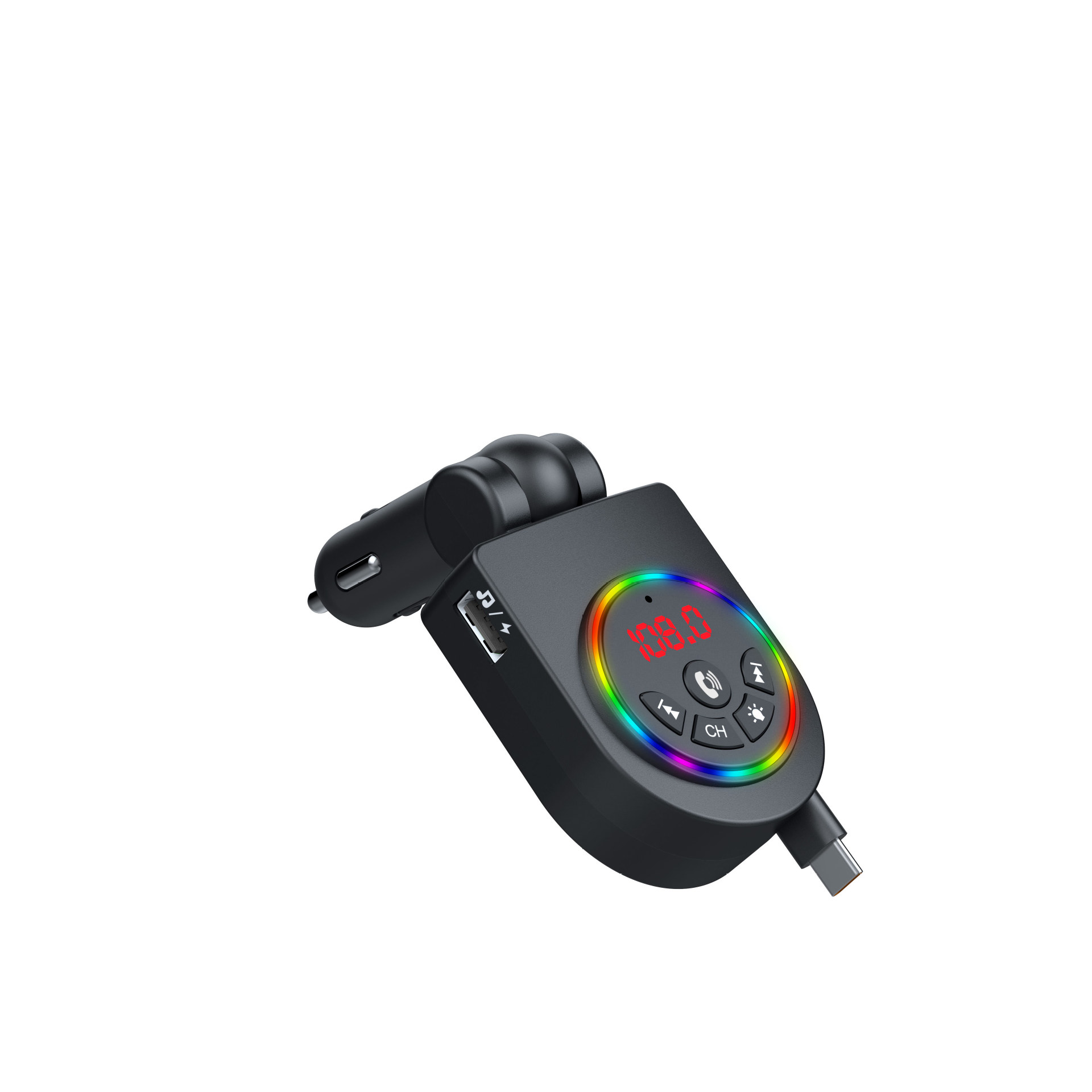 Y13 Car Fast Charger with Retractable Cable, Colorful Ambient Light, Bluetooth MP3 Player, Foreign Trade Automotive Supplies