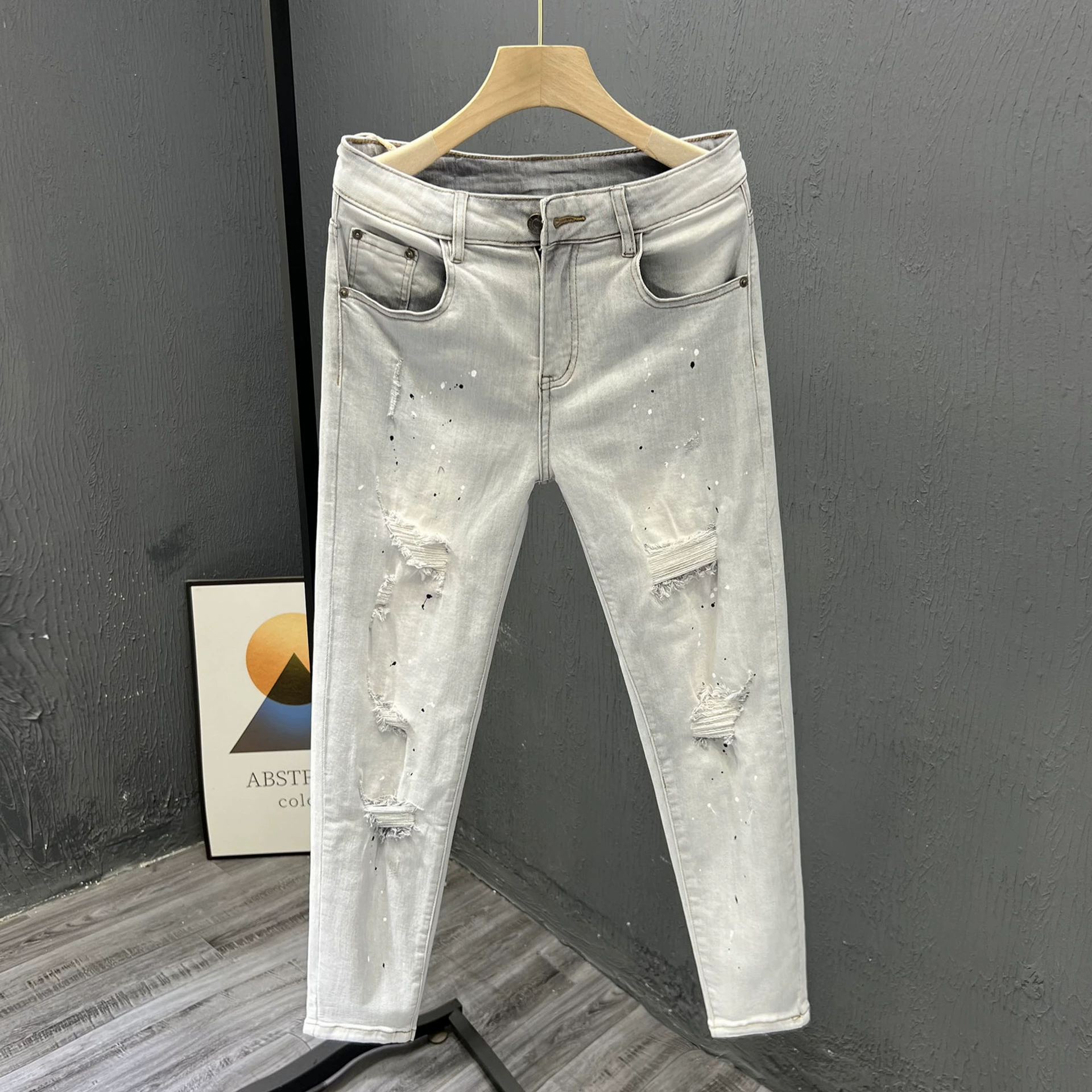 Демисезонные элитные брюки, модные джинсы, slim fit