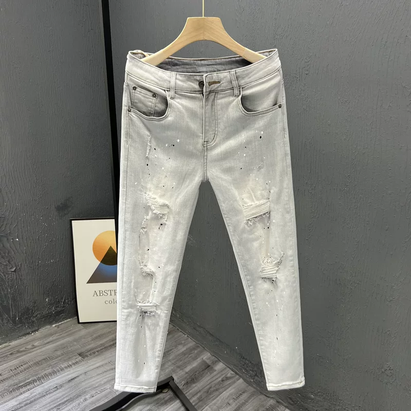 Демисезонные элитные брюки, модные джинсы, slim fit