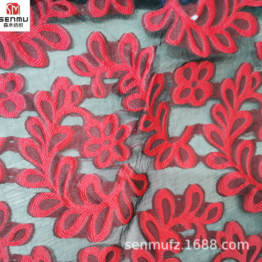 色织礼服半身裙刺绣复古花朵提花面料 欧根纱连衣裙布料批发