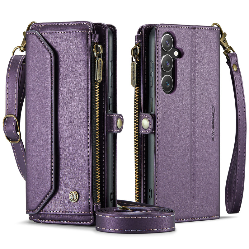 Suitable for Samsung S25Plus Card Zipper Wallet Leather Case S26Ultra Crossbody Strap Luxury Phone Case S24