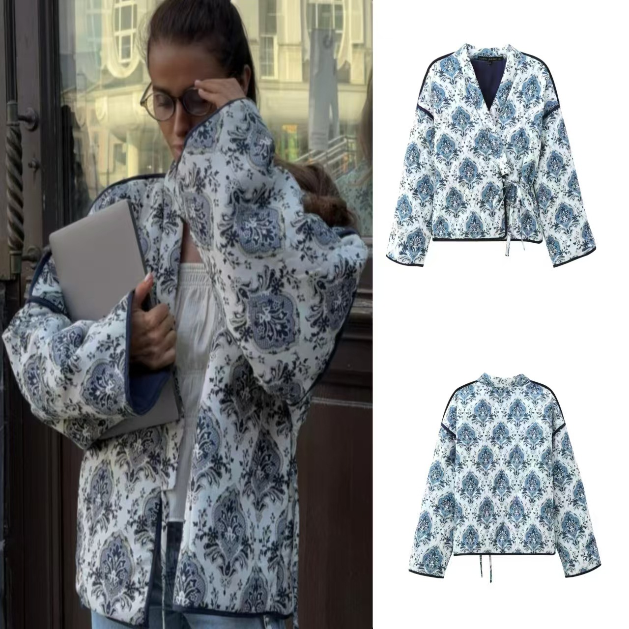 Dámské oblečení, podzimní a zimní, nová pouliční móda, tištěná šněrovací bavlněná bunda_voghion.com
