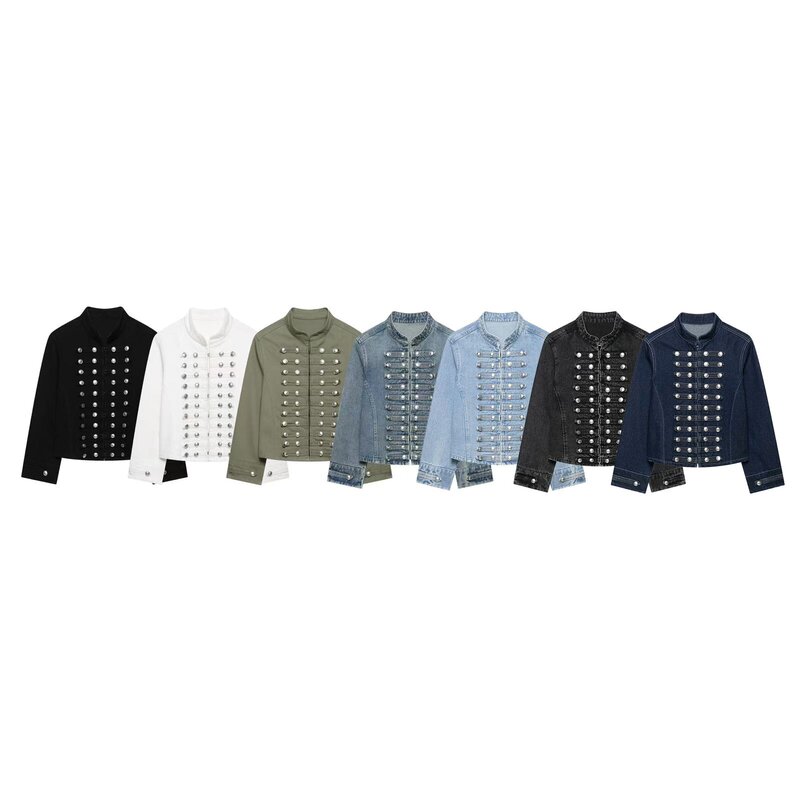 Pb&Za New Foreign Trade Product Women's Long-Sleeved Round-Neck Denim Short Jacket with Rope Knot Decoration and Fitted Waist 0695075 Pb&Za New Foreign Trade Product Women's Long-Sleeved Round-Neck Denim Short Jacket with Rope Knot Decoration and Fitted Waist 0695075