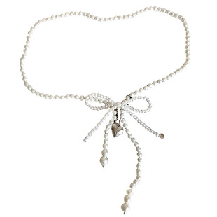 Pure Lust Style Sexy Hot Girl Pearl Tassel Bow Heart Waist Chain Dress Waist Slimming High-End Belt