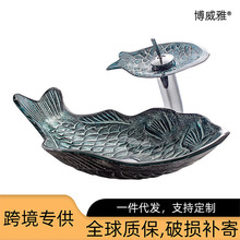 新款钢化玻璃洗手盆鲤鱼造型薄边艺术台盆台上盆卫生间艺术盆批发