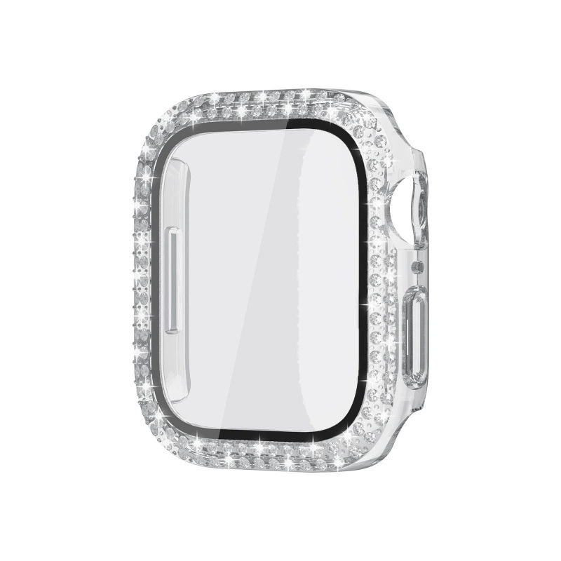Защитный чехол для Apple Watch 10, совместимый, двойной ряд инкрустации кристаллами, ПК с закаленной пленкой, интегрированный корпус для часов