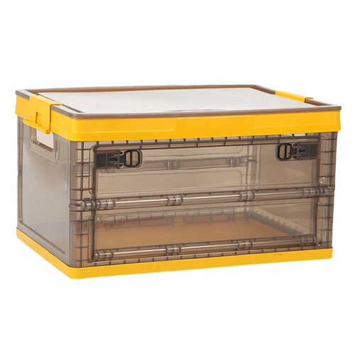 Folding storage box side opening foldable book box plastic car use transparent clothing home use front opening storage box extra large