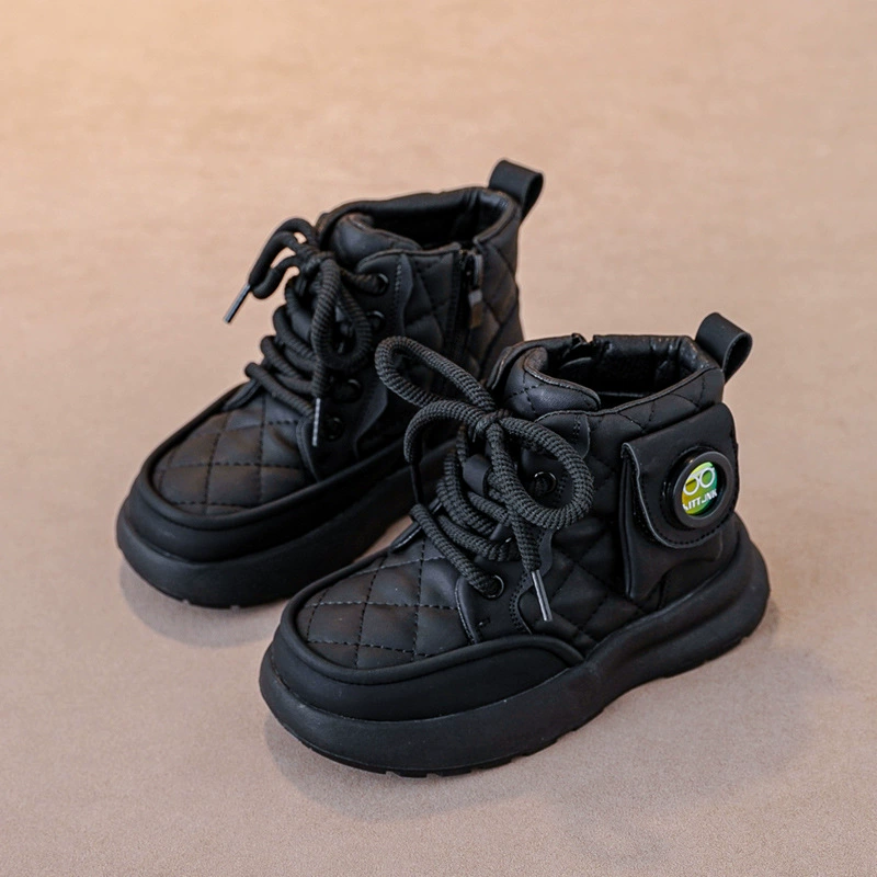 Детские ботинки для мальчиков, осень-зима 2025, новые, на флисовой подкладке, для снега, с мягкой подошвой, нескользящие, хлопковые.