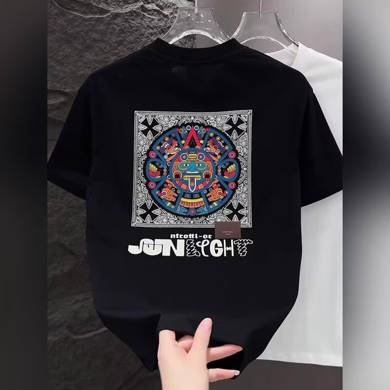 Summer New Trendy Brand Fashionable Back Pharaoh Geometric Print Short-Sleeved T-Shirt Boys Cotton Half-Sleeved T-Shirt Summer New Trendy Brand Fashionable Back Pharaoh Geometric Print Short-Sleeved T-Shirt Boys Cotton Half-Sleeved T-Shirt