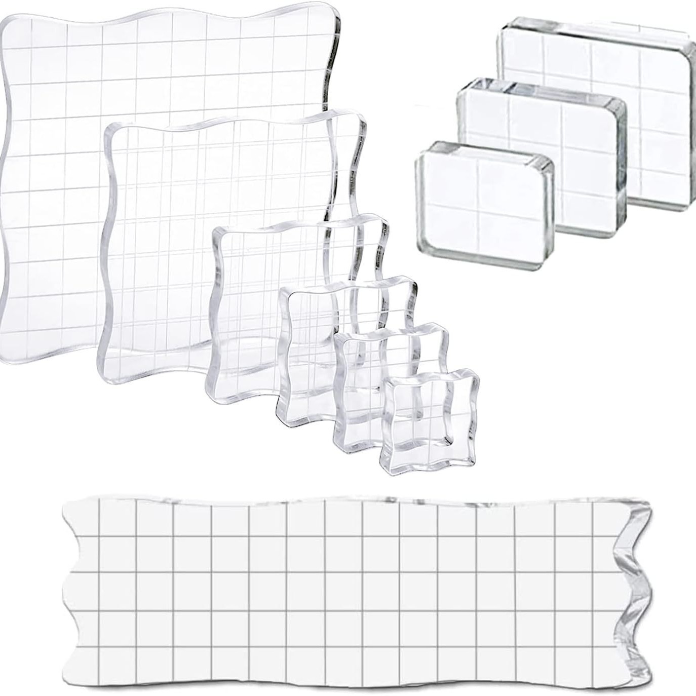 Acrylic Transparent Seal Block DIY Multi-Specification with Grids Line Printing Scrapbook Card Making Stamping Tool