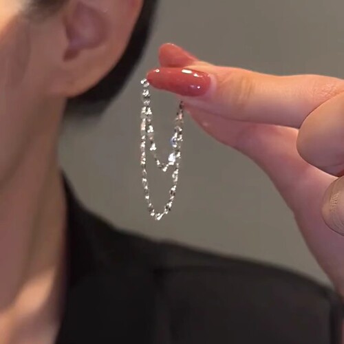 925 silver needle earrings front and rear double chain tassel earrings big face slimming earrings for women  new style