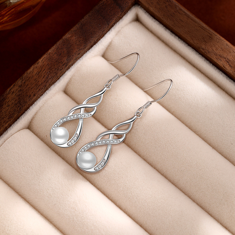 925 pendientes de perlas de agua dulce de plata ligera lujo de alta calidad pendientes largos de dama irlandeses pendientes celta