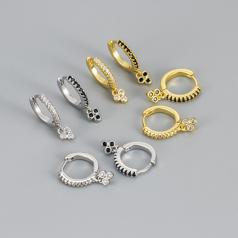 European and American Cross-border Zircon Ear Buckle Three Round Diamond Ear Jewelry Women's Daily Commuter Joker Design Niche European and American Jewelry