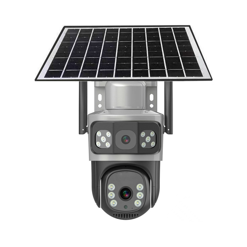 欧洲版4G太阳能摄像头 4MP 2x2MP Lens 4G PTZ SOLAR AOV Camera