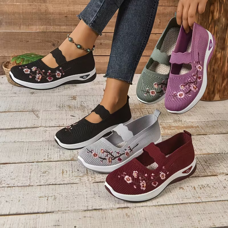 Zapatos de mujer zapatos casuales transfronterizos de impresión de moda zapatos transpirables y cómodos zapatos tejidos de tela al aire libre zapatos de malla