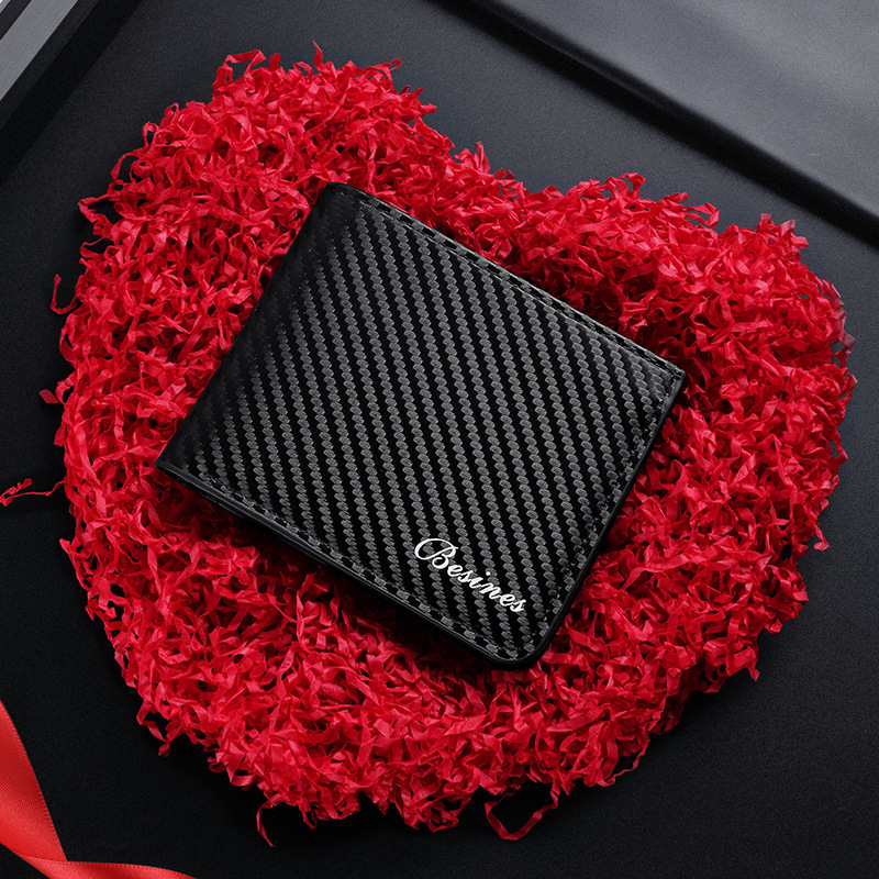 Fábrica al por mayor monedero de hombre nuevo tipo de fibra de carbono multi-tarjeta cremallera bolso de cambio bolso de tarjeta bolso de hombre corto