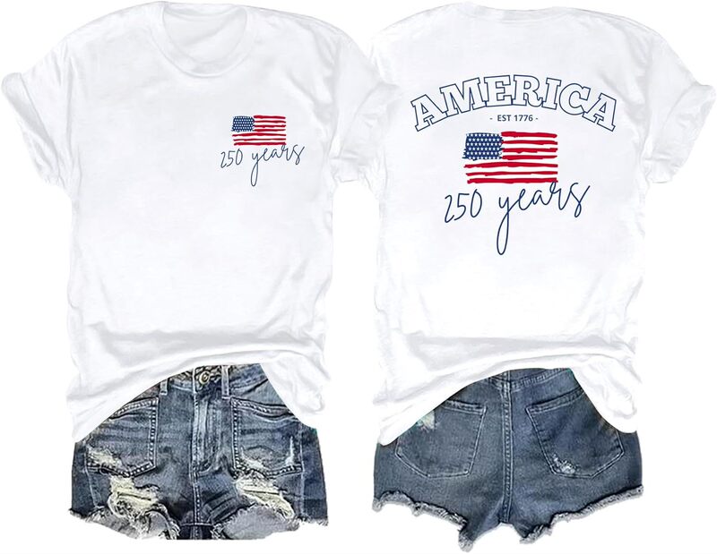 Cross-Border European Size 250Th Anniversary American Shirt Women's American T-Shirt July 4Th Freedom T-Shirt Cross-Border European Size 250Th Anniversary American Shirt Women's American T-Shirt July 4Th Freedom T-Shirt