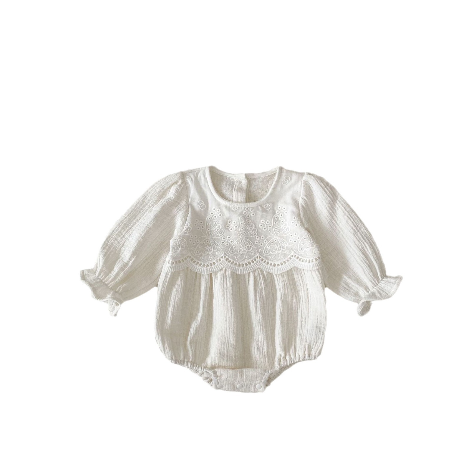 Baby and toddler autumn 2024 cotton bubble long sleeved khaki women's baby solid color ladylike bag fart triangle_voghion.com