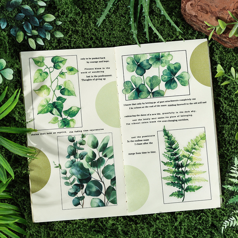 Sombra de hoja forestal transparente pegatinas impermeables para mascotas paquete diy pegatinas paisajísticas de cuentas de mano pegatinas de hojas de plantas retro transfronterizas