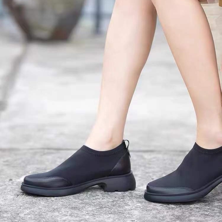 Giày ballet nữ da bò mũi tròn đế bệt phong cách thanh lịch — Màu đen, Màu cà phê