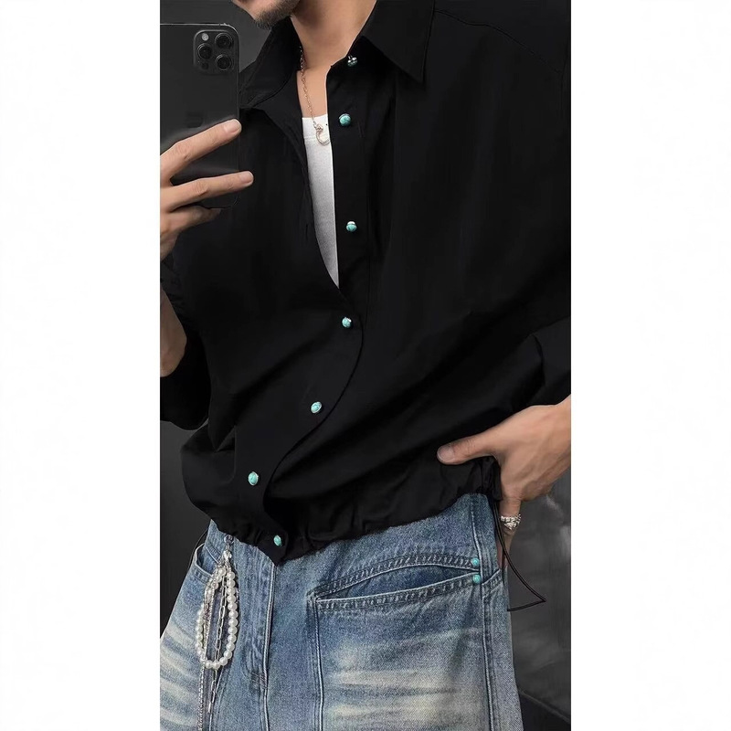 Designed Niche Hem Drawstring Waist Long-Sleeved Shirt Men's High-End Turquoise Sun Protection Shirt Couple Jacket