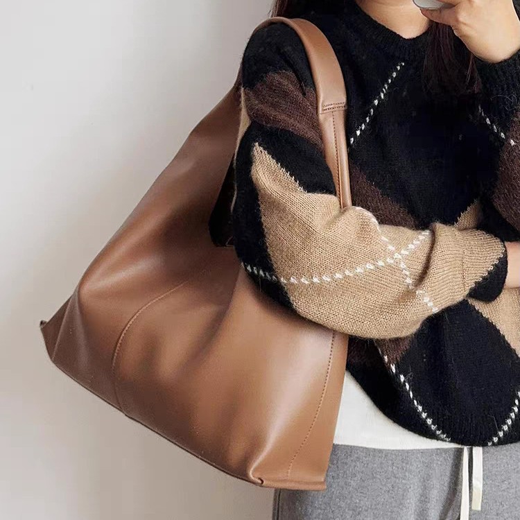 大容量牛皮三角包托特包韩式小众子母袋复古云朵包腋下包单肩包女