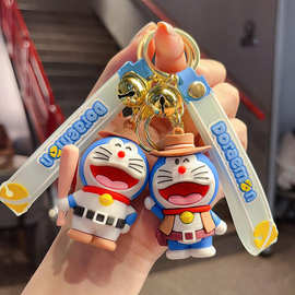 卡通牛仔哆啦a梦钥匙扣可爱棒球西部牛仔机器猫钥匙链小礼品批发