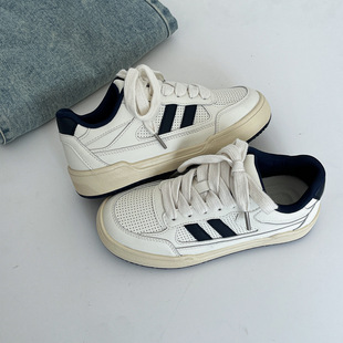 Thick-soled white shoes women's shoes 2025 new spring versatile leather breathable casual shoes tide far wave 6077
