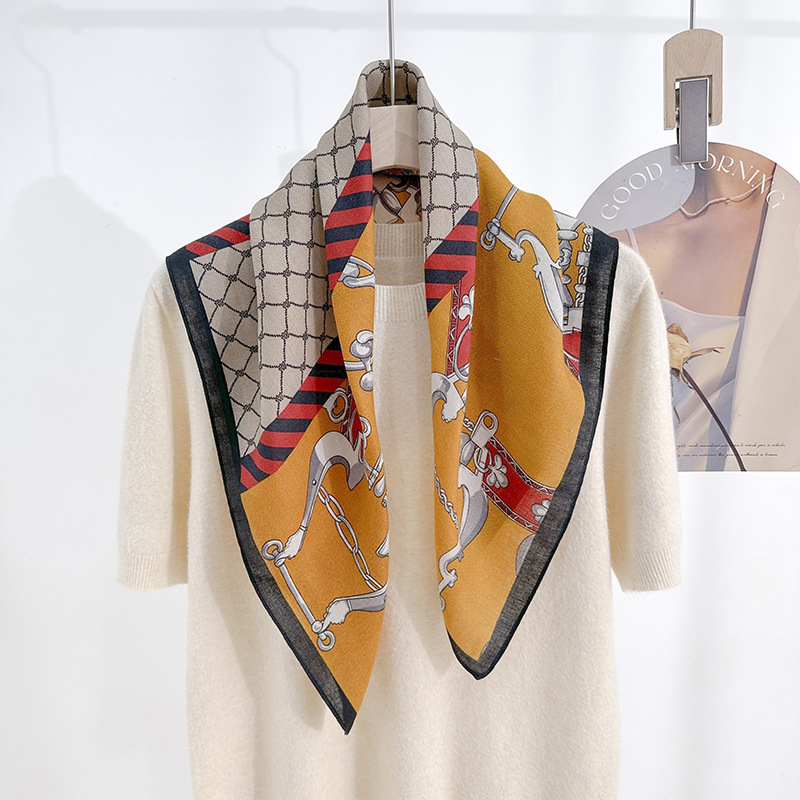 Herringbone toallas cuadradas primavera y otoño japonesa y coreana tendencia artística bufandas de seda delgadas mujeres profesionales temperamento bufandas