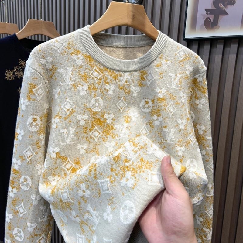 European-style autumn and winter trendy men's crew neck sweater, fashionable casual thick jacquard knitwear for teenagers European-style autumn and winter trendy men's crew neck sweater, fashionable casual thick jacquard knitwear for teenagers
