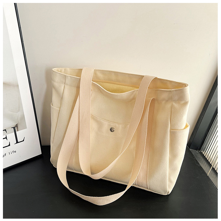 Wholesale of new women's single-shoulder bags, cross-border simple and casual canvas bags, Korean version LOGO printed commuter tote bags undefined