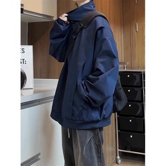 春秋设计感藏青色外套男生穿搭美式飞行员弯刀夹克立领三防冲锋衣