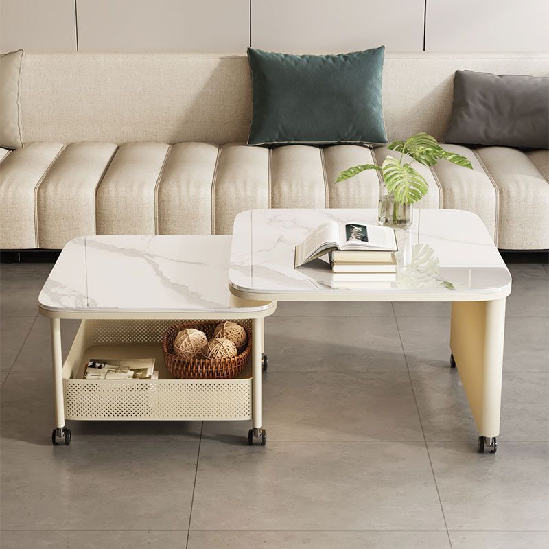2025 New Slate Coffee Table Living Room Home Small Apartment Modern Light Luxury Cream Style Rotating Mobile Square Coffee Table