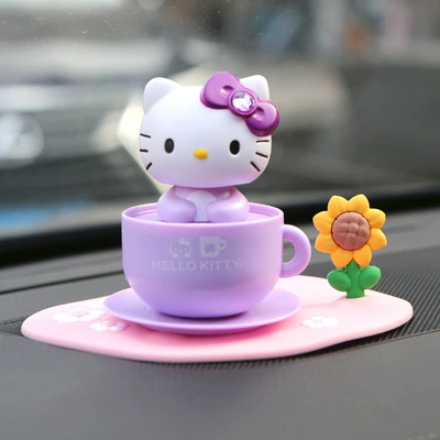 Car ornaments — Decoration Ornaments Shaking Head - purple-tea-cup-kitty-solar-model-anti-slip-mat