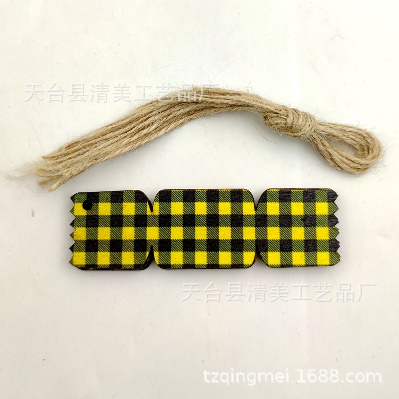 33 cuadros amarillos y negros serie navideña piezas de madera colgante de decoración navideña se pueden combinar libremente 10 piezas en un paquete