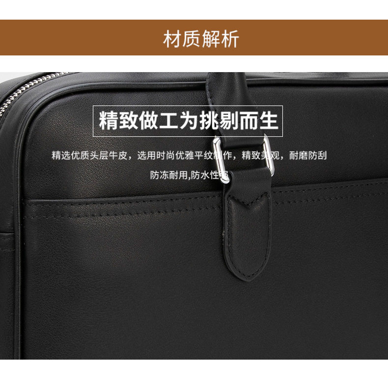 Túi xách nam da bò lớp đầu dạng cặp công sở đeo vai chéo, đựng được laptop 14 inch — màu đen chi tiết 8