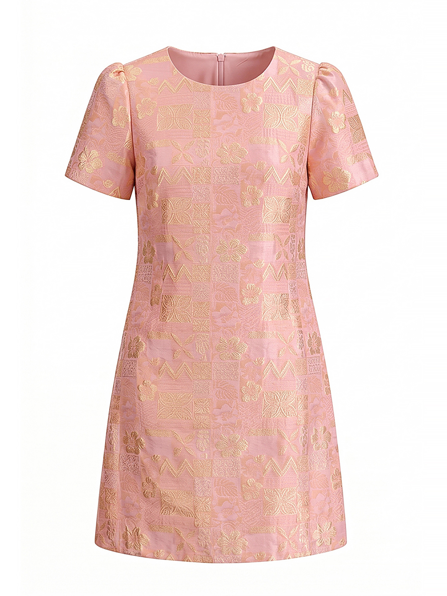 Đầm chữ A nữ jacquard họa tiết hoa nhí phong cách tiểu thư — màu hồng