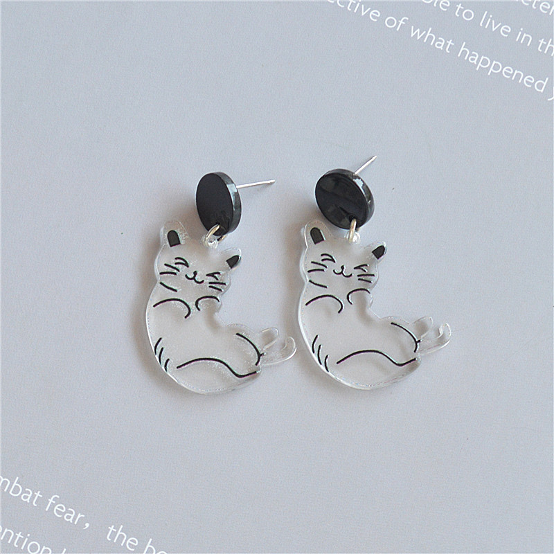 Acrylic Material Cat Pattern 1 Pair Cartoon Style Cat Printing Arylic Earrings