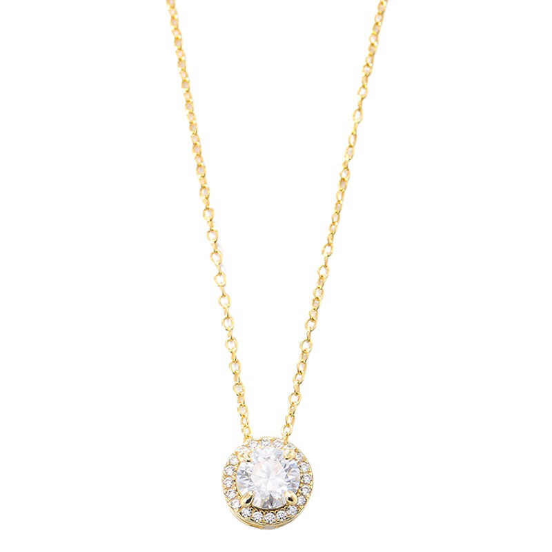 S925 plata esterlina diamante-incrustado redondo circón collar femenino nicho diseño sentido europeo y americano temperamento chica todo partido clavícula cadena