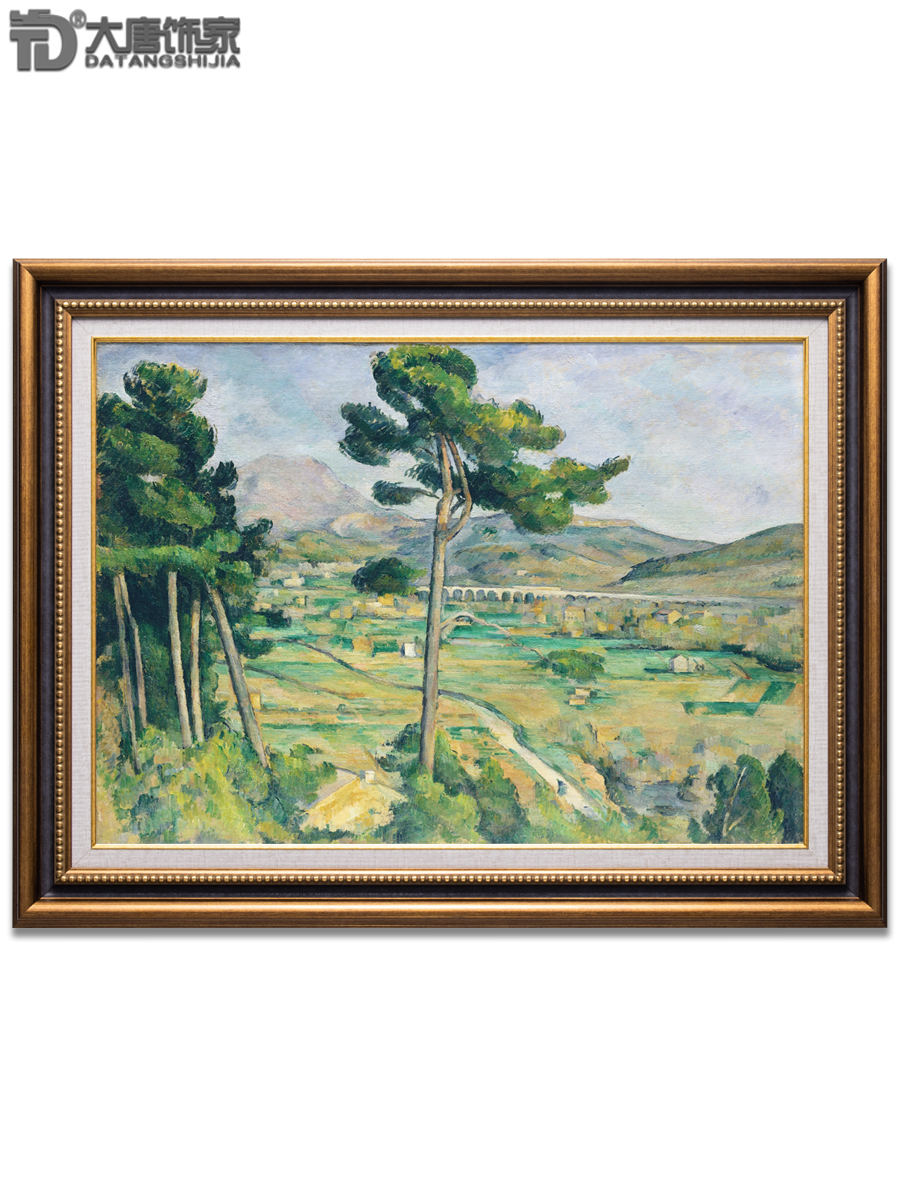 手绘欧式美式客厅餐厅玄关风景油画 世界名画塞尚圣维克多山N285