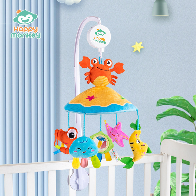 Happy monkey baby music campana musical campana de cama puede girar campana de cama infantil de 0 años juguetes de educación temprana